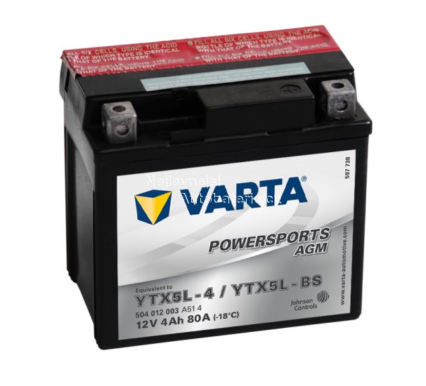 Motobaterie VARTA AGM YTX5L-BS, 4Ah, 12V - Kliknutm na obrzek zavete