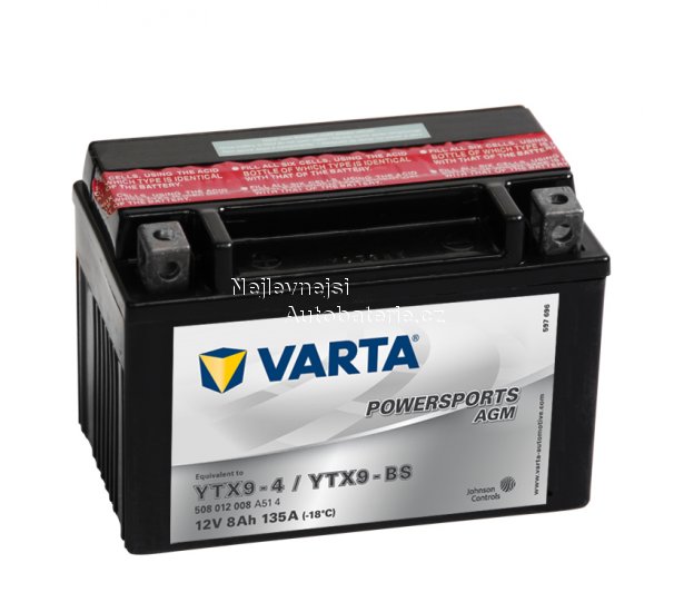 Motobaterie VARTA AGM YTX9-BS, 8Ah, 12V - Kliknutm na obrzek zavete